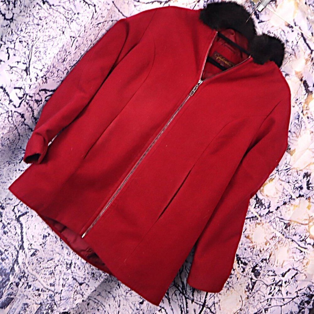 RASPBERRY HOODED FLEECE COAT M Red Pink Black Winter Spring Warm Cozy Long Work